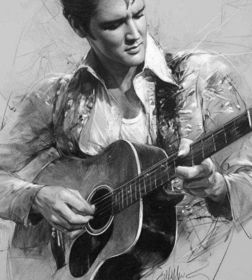 R50680 dp 40x50cm gittarspelande Elvis fyrkantig pärla