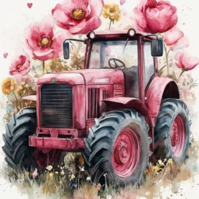 S50725 rosa traktor 40x50cm fyrkantig pärla