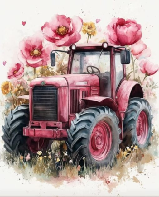 S50725 rosa traktor 40x50cm fyrkantig pärla