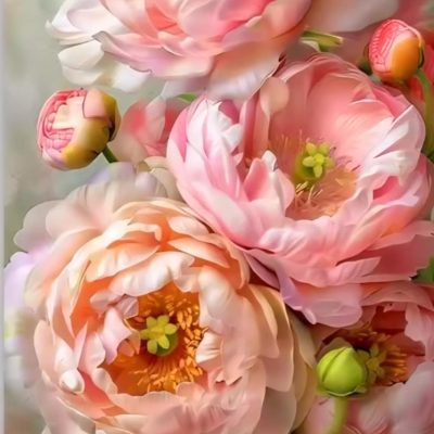 S49953 dp 50x100cm rosa blommor fyrkantig pärla