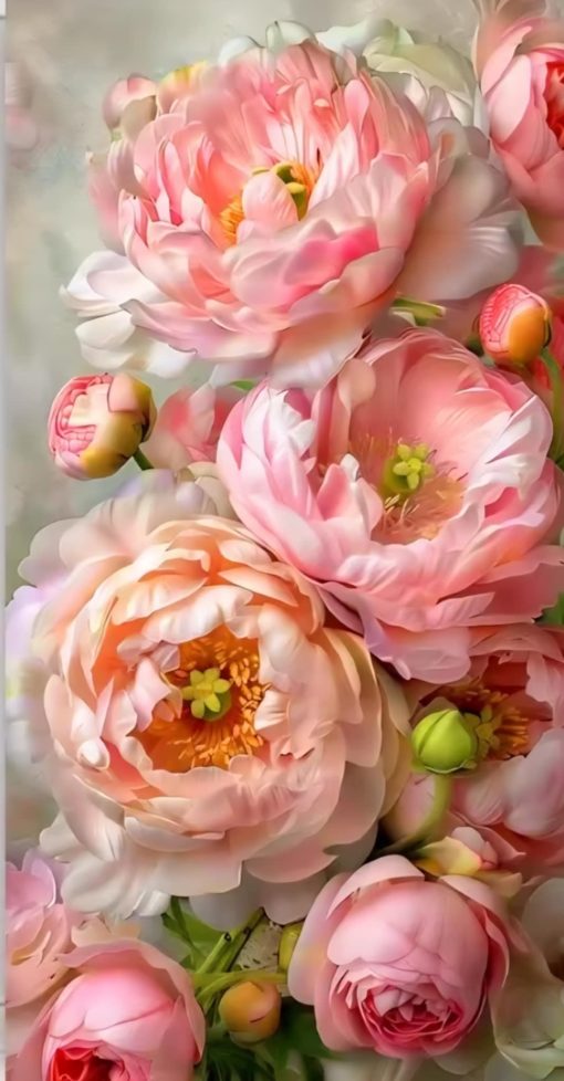 S49953 dp 50x100cm rosa blommor fyrkantig pärla