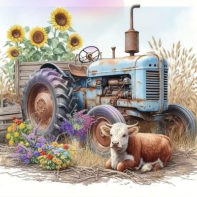 S50733 traktor ko 50x40cm fyrkantig pärla