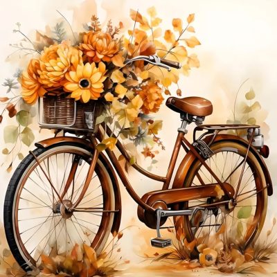 R41698 cykeln i höstväder 40x50cm rund pärla