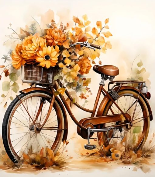 R41698 cykeln i höstväder 40x50cm rund pärla