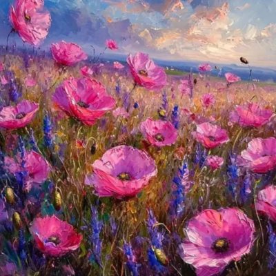 R41699 blomster äng 50x40cm rund pärla