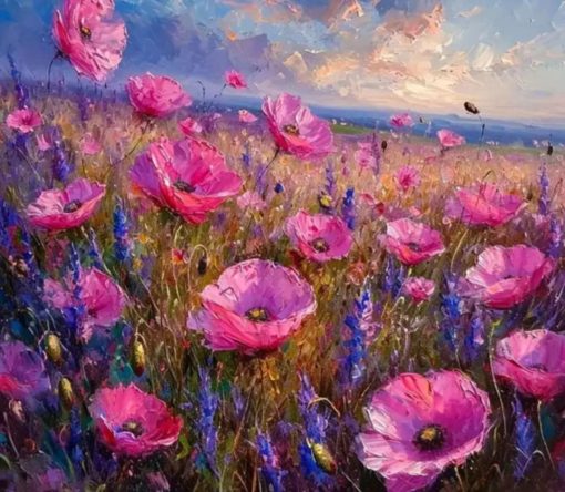 R41699 blomster äng 50x40cm rund pärla