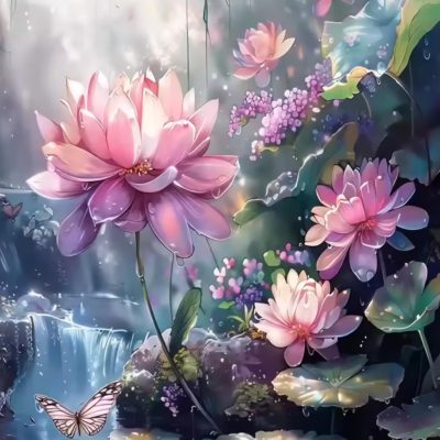 R41875 dp blommor lotus 40x50cm rund pärla