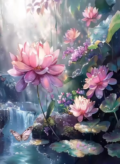 R41875 dp blommor lotus 40x50cm rund pärla