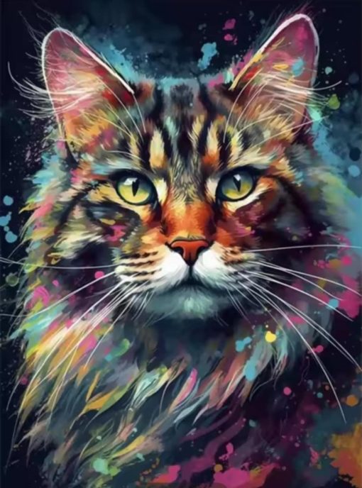 S50166 färgglad katt 40x50cm fyrkantig pärla