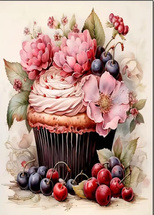 S50764 40x50cm cupcake rosa fyrkantig pärla