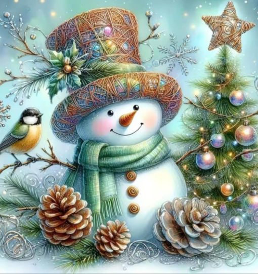 S50797 40x50cm snögubbe jul fågel fyrkantig pärla