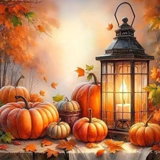 R41898 40x50cm höst pumpa lykta orange rund pärla