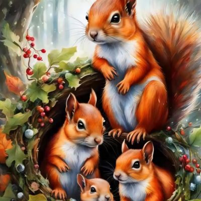 S50765 40x50cm ekorre familj fyrkantig pärla