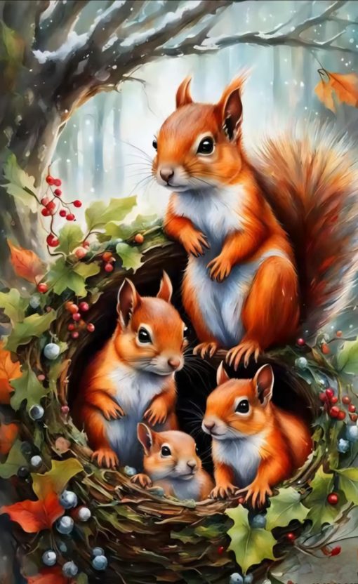 S50765 40x50cm ekorre familj fyrkantig pärla