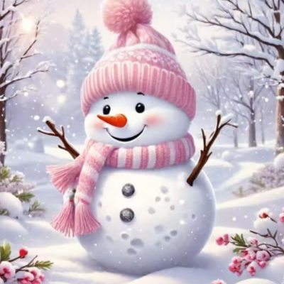 R41892 40x50cm snögubbe rosa jul rund pärla