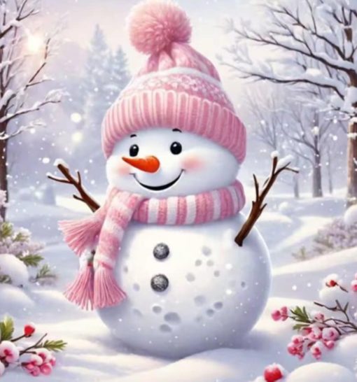 R41892 40x50cm snögubbe rosa jul rund pärla