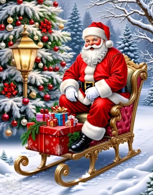 R41899 40x50cm tomte släde jul rund pärla