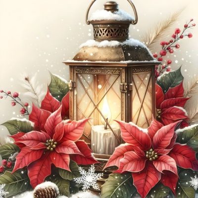 S50895 40x50cm jul blommor lykta fyrkantig pärla