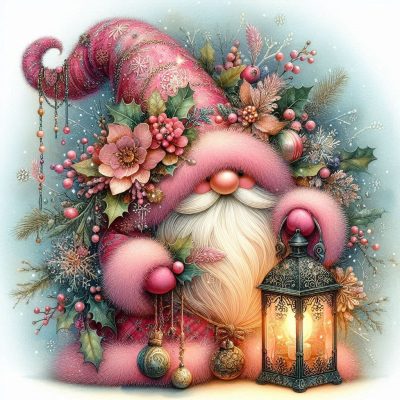 S50905 40x50cm jul tomte lykta rosa fyrkantig pärla