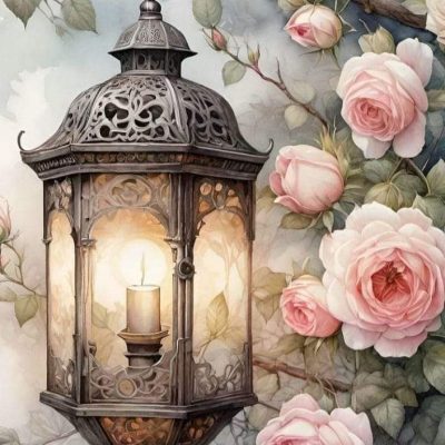 S50892 40x50cm Lykta i rosor fyrkantig pärla