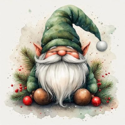 S50899 40x50cm jul tomte vätte grön fyrkantig pärla