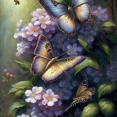 Diamond painting 40x50cm fjärilar syren fyrkantig pärla