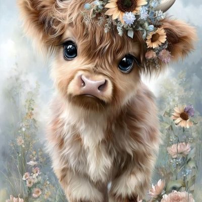 Diamond painting 40x50cm ko blommor fyrkantig pärla