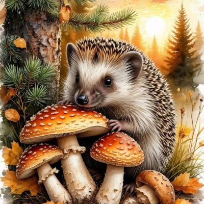 Diamond painting 40x50cm igelkott svamp fyrkantig pärla