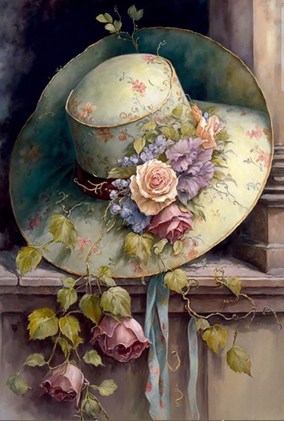 Diamond painting 40x50cm vintage hatt fyrkantig pärla