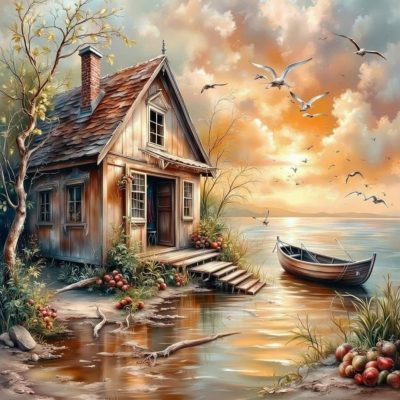 Diamond painting 40x50cm fiskestuga fyrkantig pärla