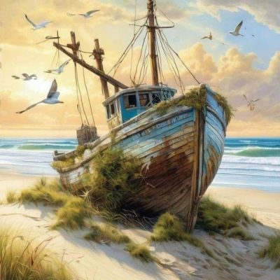 Diamond painting 40x50cm fiskebåt fyrkantig pärla