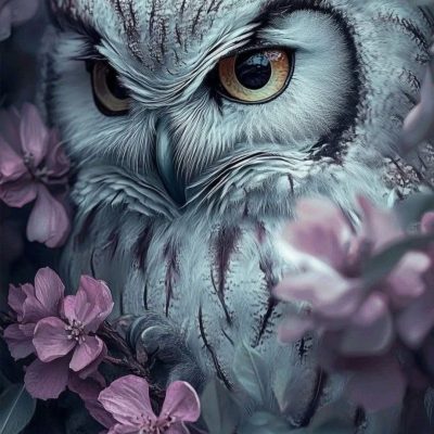 Diamant tavla uggla lila 50x70cm fyrkantig pärla